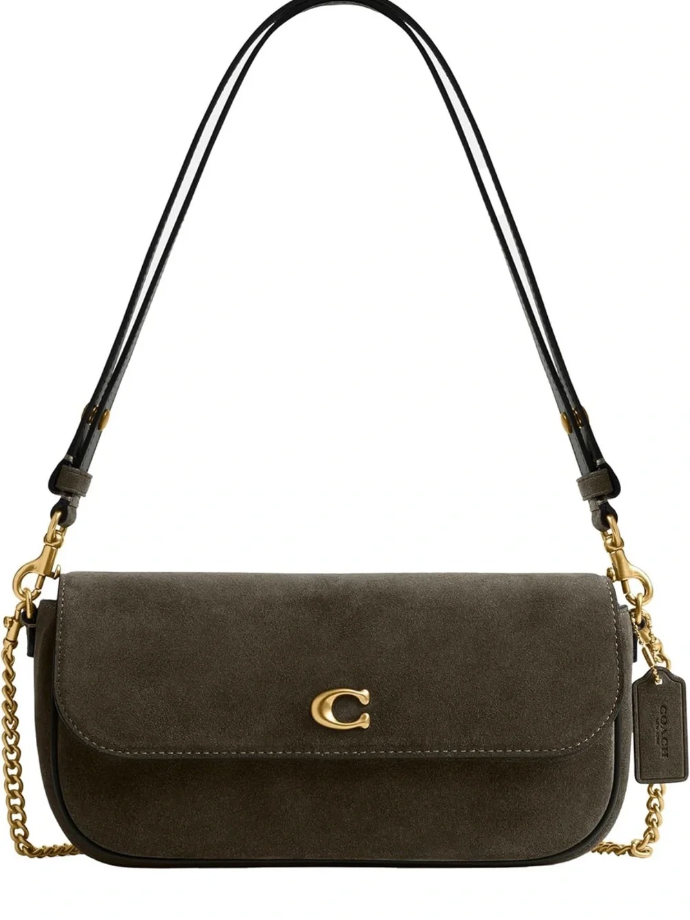 Coach Olive Green Suede Shoulder Bag with Gold Hardware
